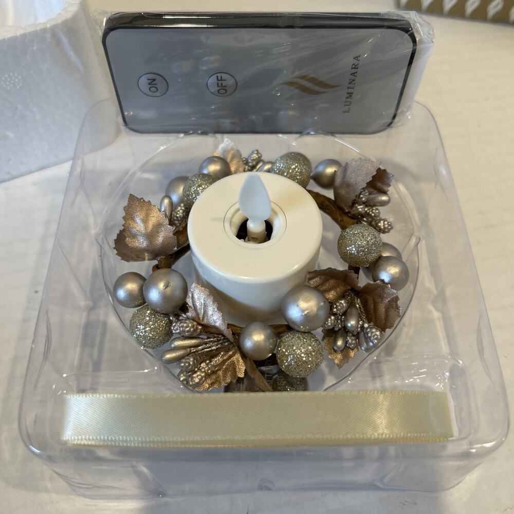 New Luminara Berry Ornament Candle Tea Light Real Flame Battery silver gold tone